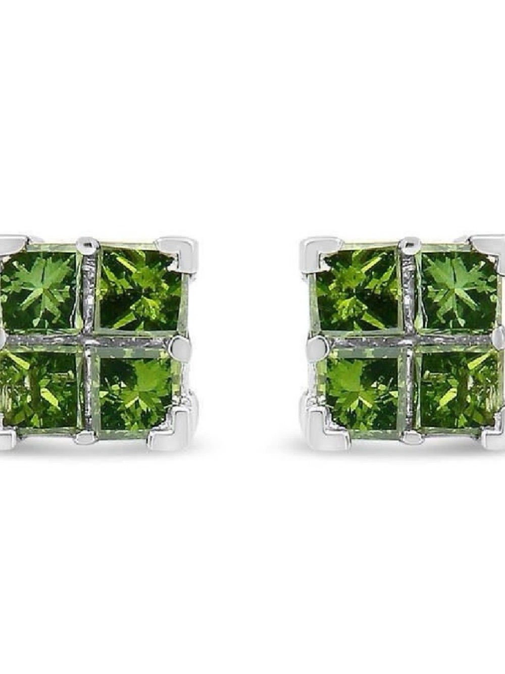 Green Diamond 4 Cluster Stud Earrings - Sterling Silver
